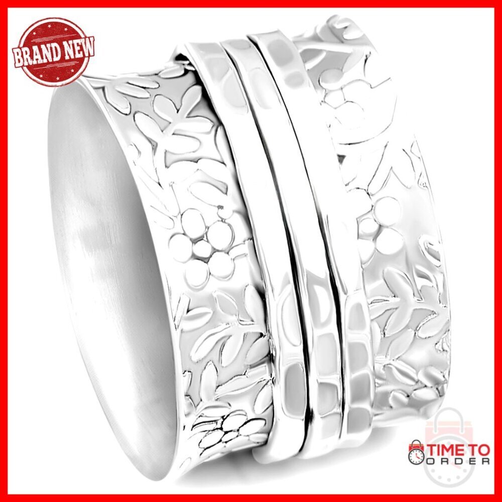 Sterling Silver Spinner Ring Wide Band Meditation Fidget Jewelry Size 7